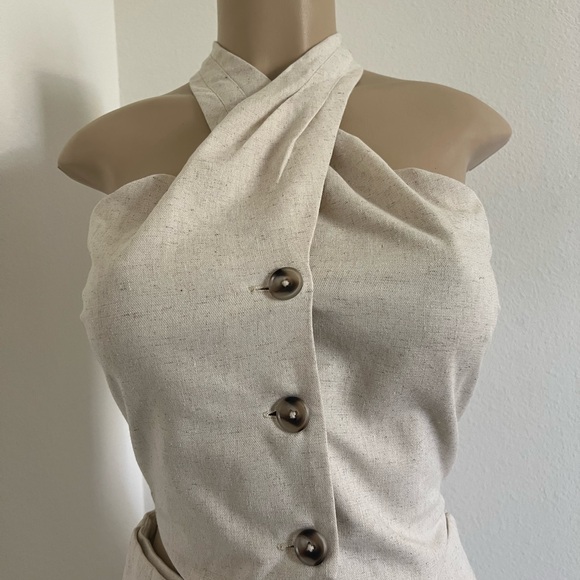 Chic Linen Blend 2-Piece Set | Halter Crop Top & Wide Leg Pants Size Small - Picture 4 of 9